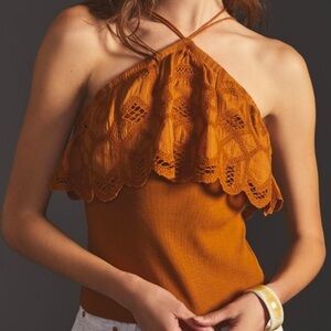Anthropologie Ruffled Halter Tank‎ in Honey Romantic Feminine Size Large